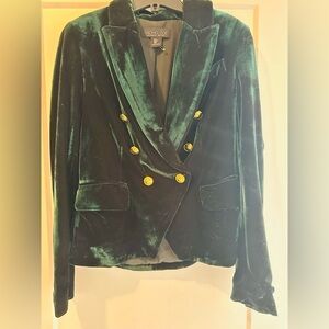 Rachel Zoe Velour Forrest Green Blazer with gold buttons.